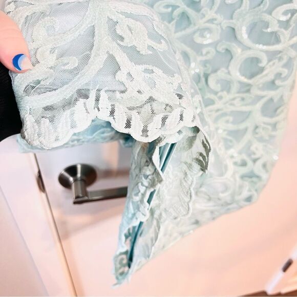 Sue Wong Sequin Embroidered Teal Mini Dress 2 - Picture 6 of 7